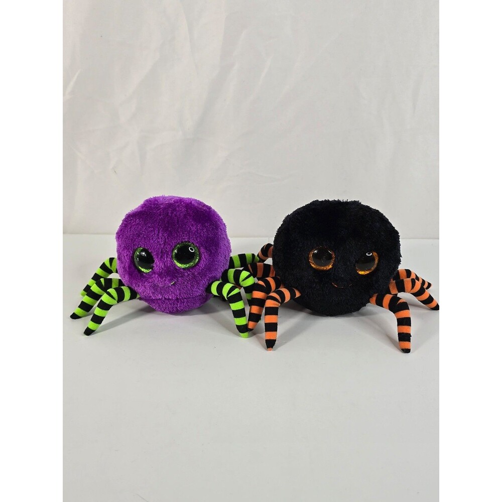 Ty Beanie Boos Set of 2 Black & Purple Halloween Spiders 6"